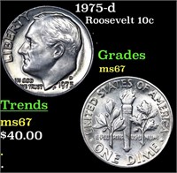 1975-d Roosevelt Dime 10c Grades GEM++ Unc