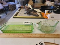 GREEN DORIC DEPRESSION RELISH TRAY & CREAMER