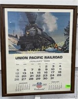 Framed 1969 Union Pacific Railroad calendar 25x22