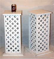 2 Matching Plant Stands Wood w Lattice Style Sides