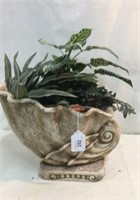 Large Shell Planter With Faux Ivy V11B