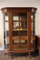 Antique 4-Shelf Curved Glass Curio Cabinet