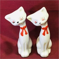 Pair Of Ceramic Cat Figurines (Vintage)