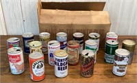 18 Vintage flat top beverage cans, beer and soda