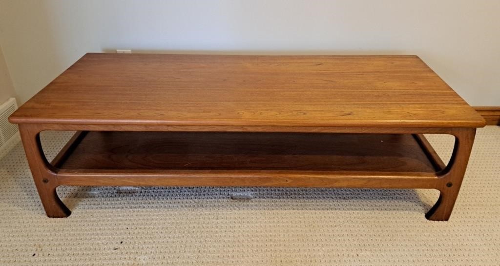 Teak coffee table. 59 1/2" l x 24" w x 17" h