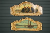 2 Vintage Tole Painted Carousel Panels