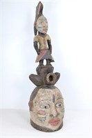 Large African Mask, Figure atop Head
