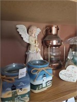 Shelf Lot to Include  Lantern, Angel, Candle and