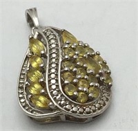 Sterling Silver Pendant W Yellow Stones