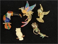 Colorful Bird Brooch Set, Rhinestones +