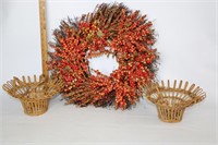 Autumn Berry Wreath & Handing Candle Holders
