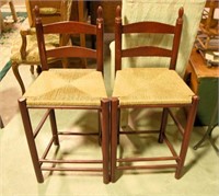 Lot #566 - Pair of Rush bottom stools 38” each