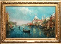 A. Rodetti Venetian Canal Scene Oil on Canvas