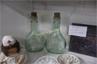 EMBOSSED GREEN BOTTLES WITH CORK STOPPERS