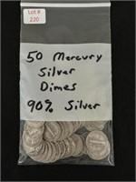 50 Mercury Silver Dimes (90% Silver)