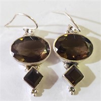 $180 Silver Smokey Quartz Earrings