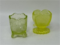 Vaseline Glass Toothpick Holder Duo