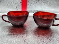 Set of two Vintage Ruby Red Glass Tea Cups Antique