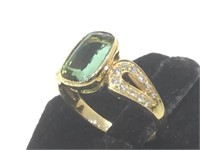 14 k gold ring w/ green tourmaline & diamonds,