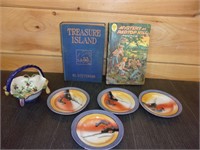 old books and plates