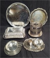 Group of silver plate serving ware, 2 pewter