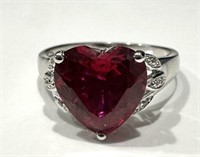 HEART CUT 4 CT PINK CZ STERLING SOLITAIRE RING