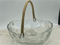 Vintage Fruit Design Glass Oval Basket Style Bowl