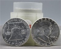 (20) UNC/BU 1963 Franklin 90% Silver Half