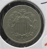 1874 5 Cent Shield Nickel.