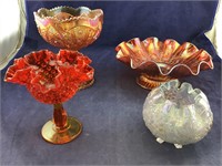 Marigold Carnival Glass 10 Inch Bowl, Vintage