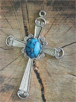 TURQUOISE STONE CROSS PENDANT ROCK STONE LAPIDARY