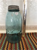 Antique Blue Ball Jar / Hazel Atlas Milk Glass Lid