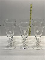 6 MATCHING WINE GLASS WITH BALL STEMS