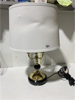 MARBLE BASE BLACK W/ BRASS 2 ARMS 2 BULB LAMP