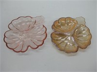 2 Divided Candy Trays - Iridescent & Pink Glass
