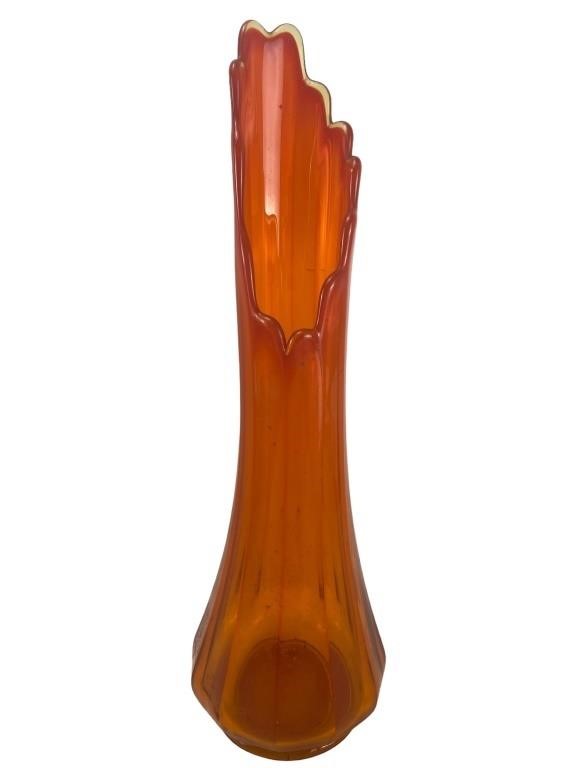 MCM Large Orange Ribbed Flashed Swung Vase