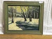 Winter creek scene signed sparks - 25” x 21”