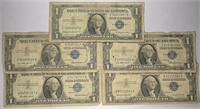 Lot of 5: $1 Silver Certificates