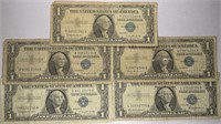 Lot of 5: $1 Silver Certificates