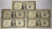 Lot of 5: $1 Silver Certificates