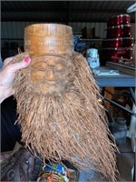 Hand Carved Mask in Tree? Large Nut?