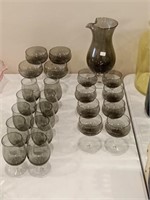 MCM Smokey topaz glass set pitcher + 2 glasses