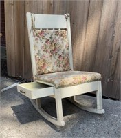 White Wooden Armless Rocker with Drawer