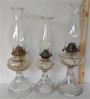 3 Antique Glass Oil Lamps