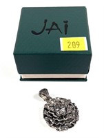 Jai sterling silver flower pendant with pouch and