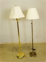 (2) Tall Standing, Brass Colored Lamps w/ Shades