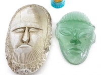 Masques en verre plein 9¼" et pierre sculptée 12"