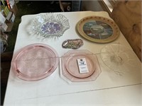 Depression Glass, Pink, Footed Cake Plate,