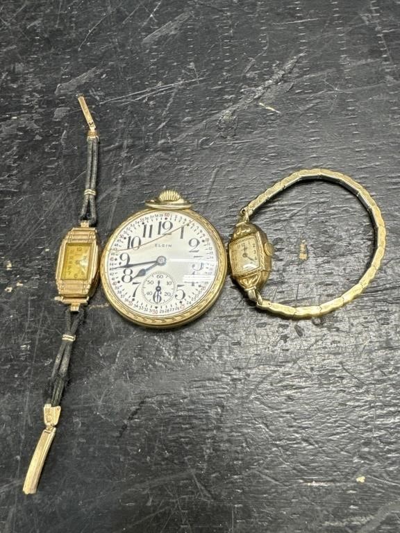 GOLD FILLED POCKET WATCH AND WRIST WATCH LOT