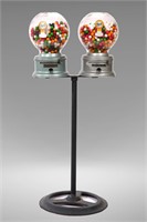 FORD 1CENT VTG DOUBLE GUM BALL MACHINE ON STAND